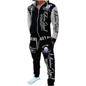 Men's Casual Tracksuit Hooded Full Zip Elastic Waistband Sweatsuit Set